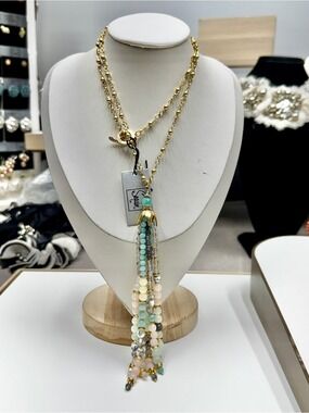 Gold Chain Necklace with Multicolor Beaded Tassel - Designer Style